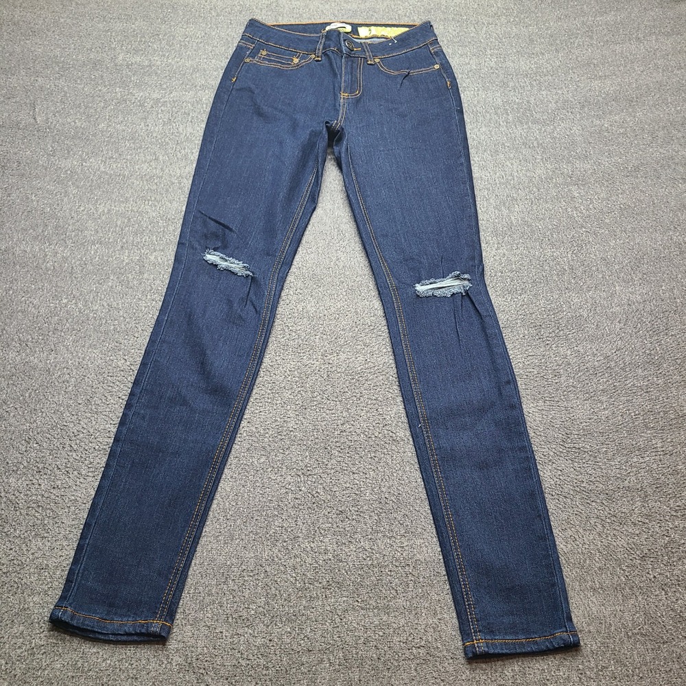 Indigo Rein Skinny Jeans Juniors Size 5 Blue Excellent Distressed Dark Wash